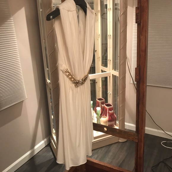 Sky off white V top with reinstones gold Belt M - Picture 7 of 10